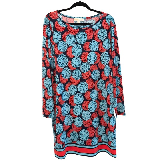 Michael Kors Dresses & Skirts - Michael Kors Shift Dress Blue Red Coral Long Sleeve Nautical Floral Womens XL